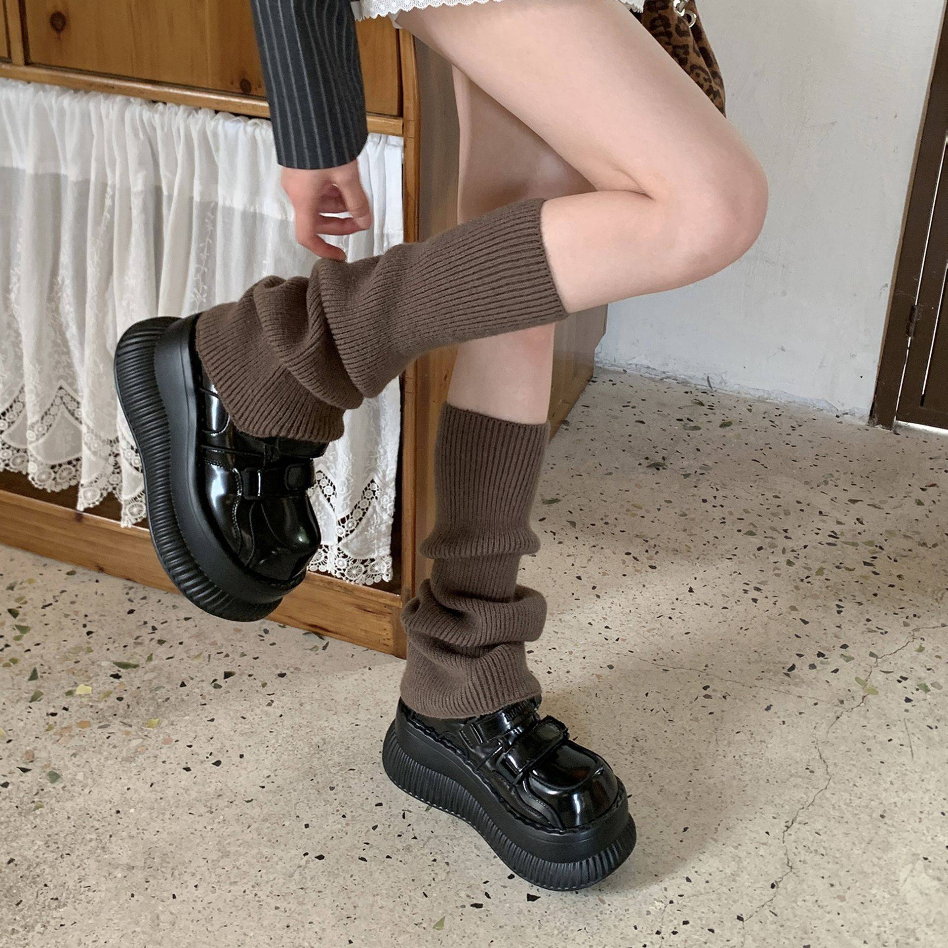 美拉德焦糖棕堆堆袜套女秋冬加厚