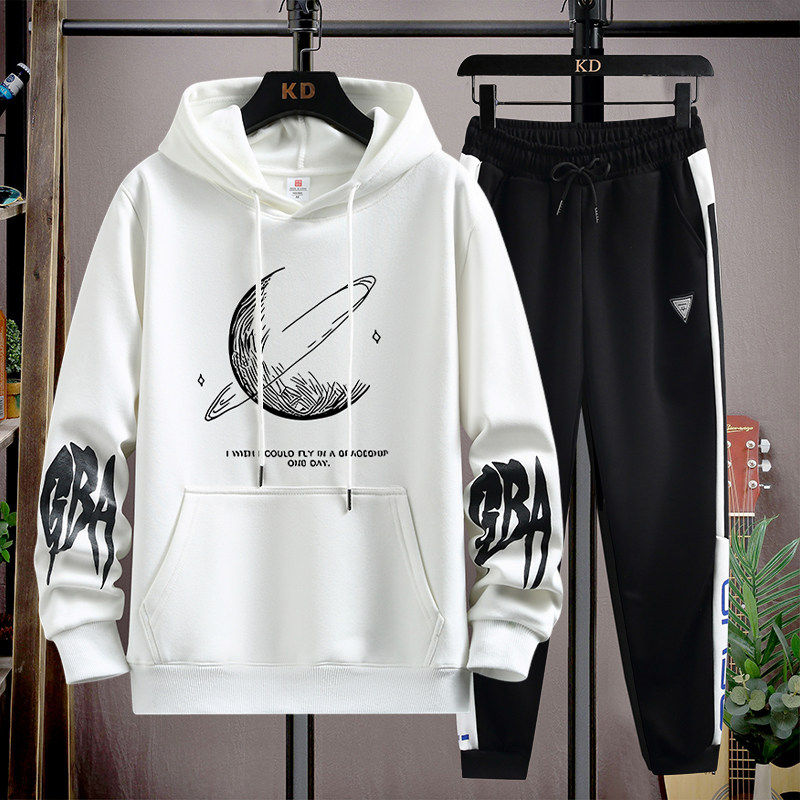 休闲风连帽卫衣男春秋印花套头潮牌宽松青少年上衣初高中生套装男,男装,卫衣,淘宝优惠券,粉丝福利购,淘宝优惠卷