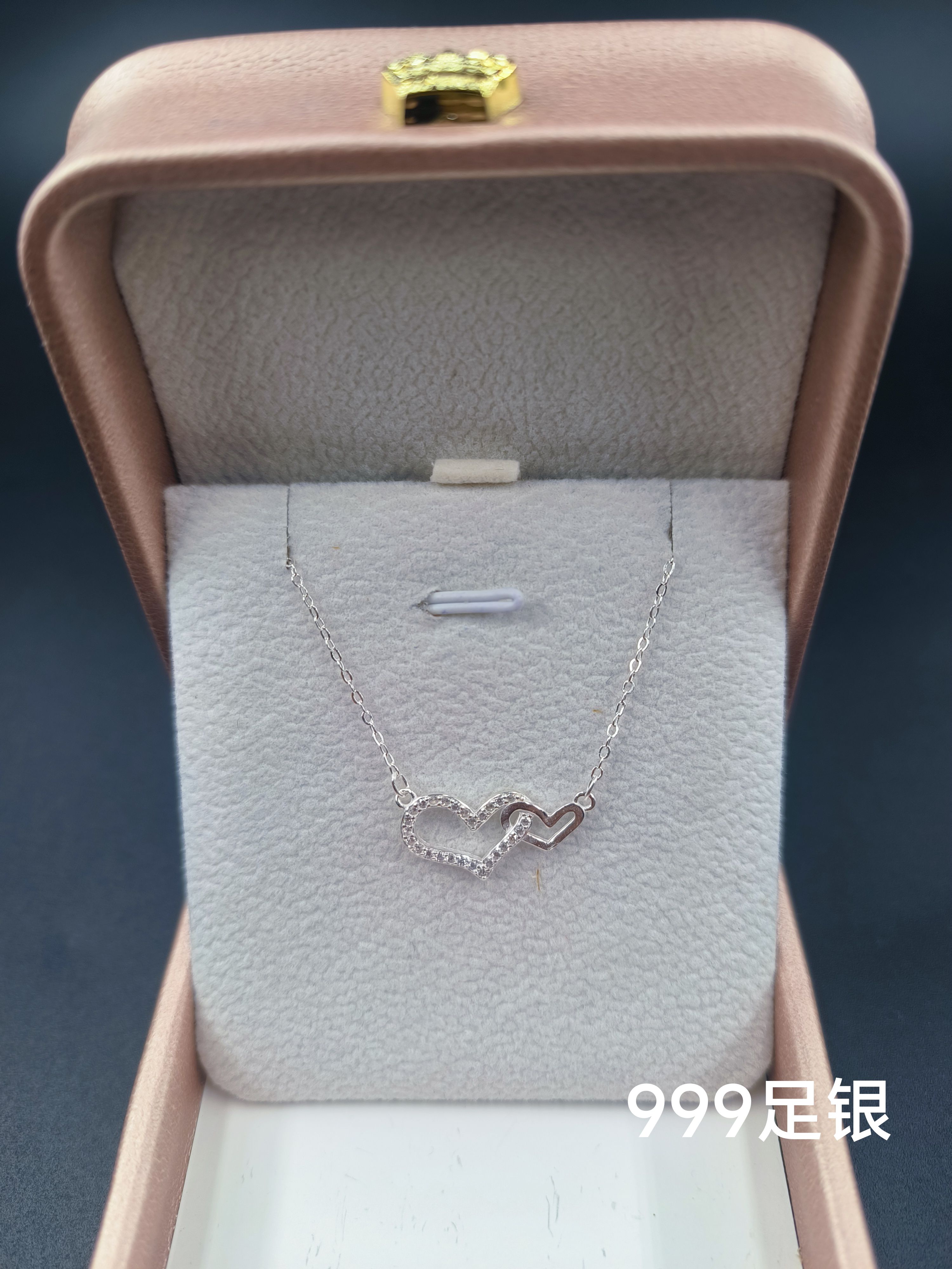 s999纯银正品心心相印纯银爱情项链女轻奢生日礼物代写贺卡
