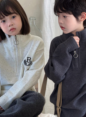 品牌童装2024秋冬款男女儿童麦穗刺绣半拉链羊绒毛衣809501
