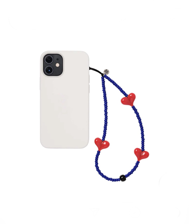 stringting宝蓝色串珠手机链大红色爱心撞色设计时髦手腕绳米珠