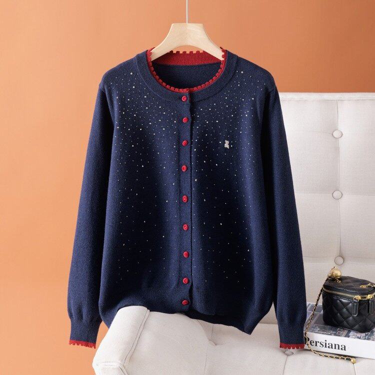 时尚2025春秋新款女装上衣外搭洋气短款针织开衫妈妈毛衣外套圆领,女装/女士精品,中老年女装,淘宝优惠券,粉丝福利购,淘宝优惠卷