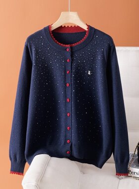 时尚2025春秋新款女装上衣外搭洋气短款针织开衫妈妈毛衣外套圆领