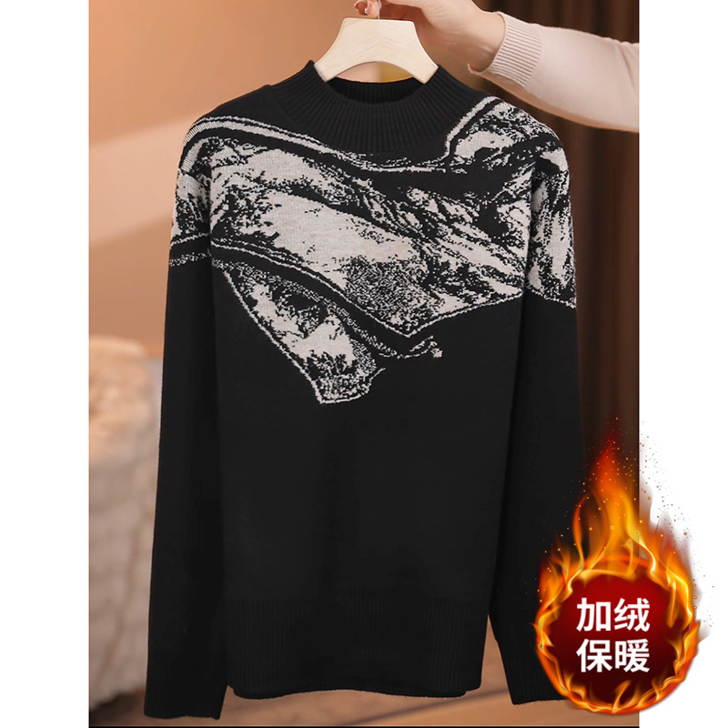 妈妈冬装半高领针织内搭上衣2025新款加绒加厚保暖毛衣中老年女装