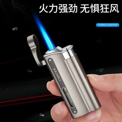 网红创意充气打火机直冲防风蓝焰男士金属可视气体个性礼物点烟器