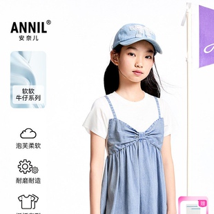 【商场同款】安奈儿童装女童短袖连衣裙夏新款牛仔AG523600