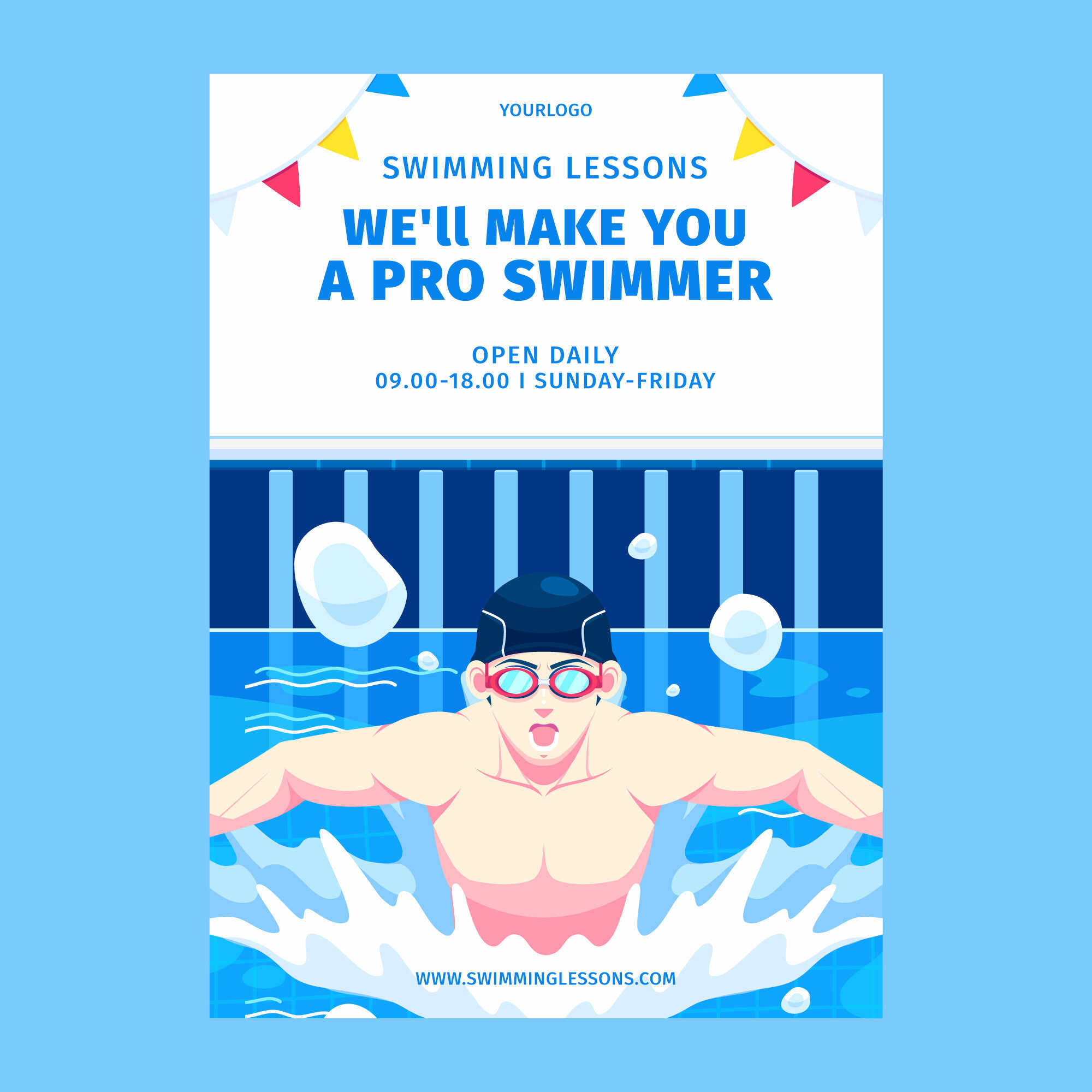 042-游泳海报宣传单体能训练标签可编辑电子素材设计模版ai-10组