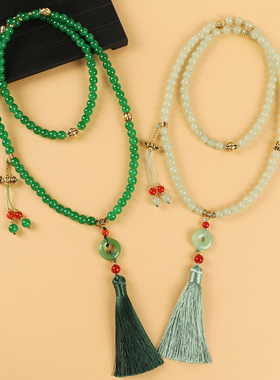 新中式绿琉璃串珠项链国风配饰女