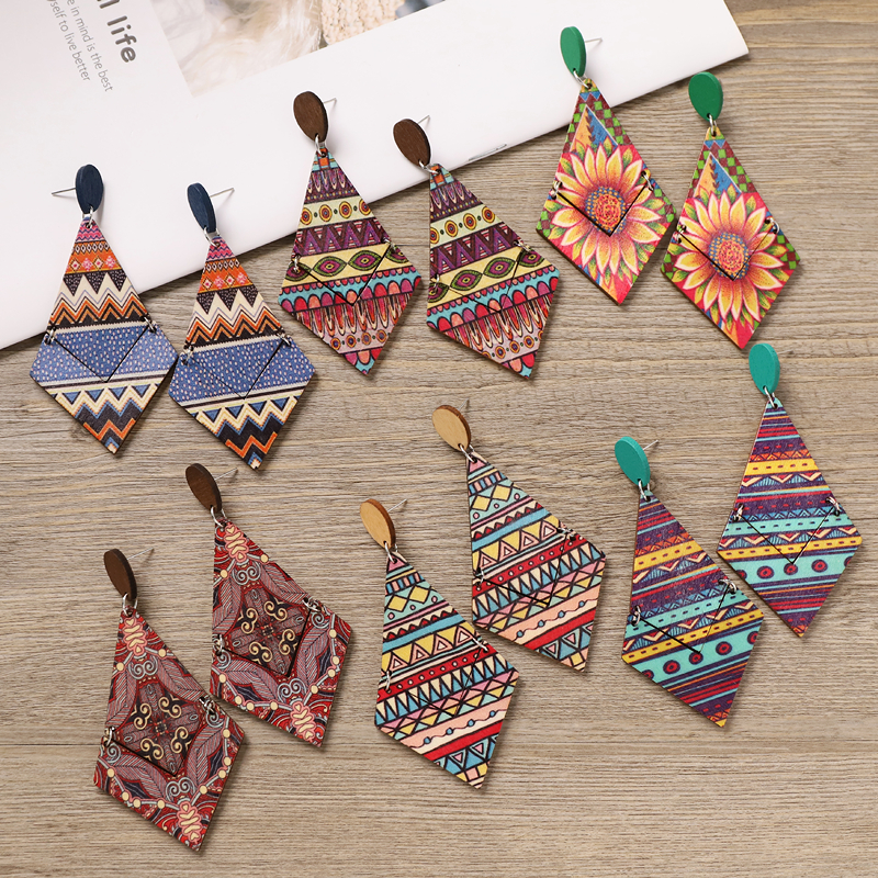 波西米亚木质耳钉女小众设计耳饰