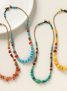 民族风天然石锁骨项链原创设计