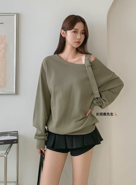 2025年秋冬新款韩国东大门直邮 lalala肩扣拼接纯色套头卫衣