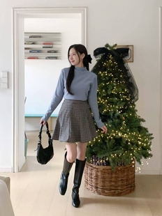 2025年秋冬新款 jess背部松紧腰格纹拼接半身裙 韩国东大门直邮