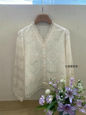 2026年春季新款韩国东大门 wannabe刺绣花纹精致衬衫