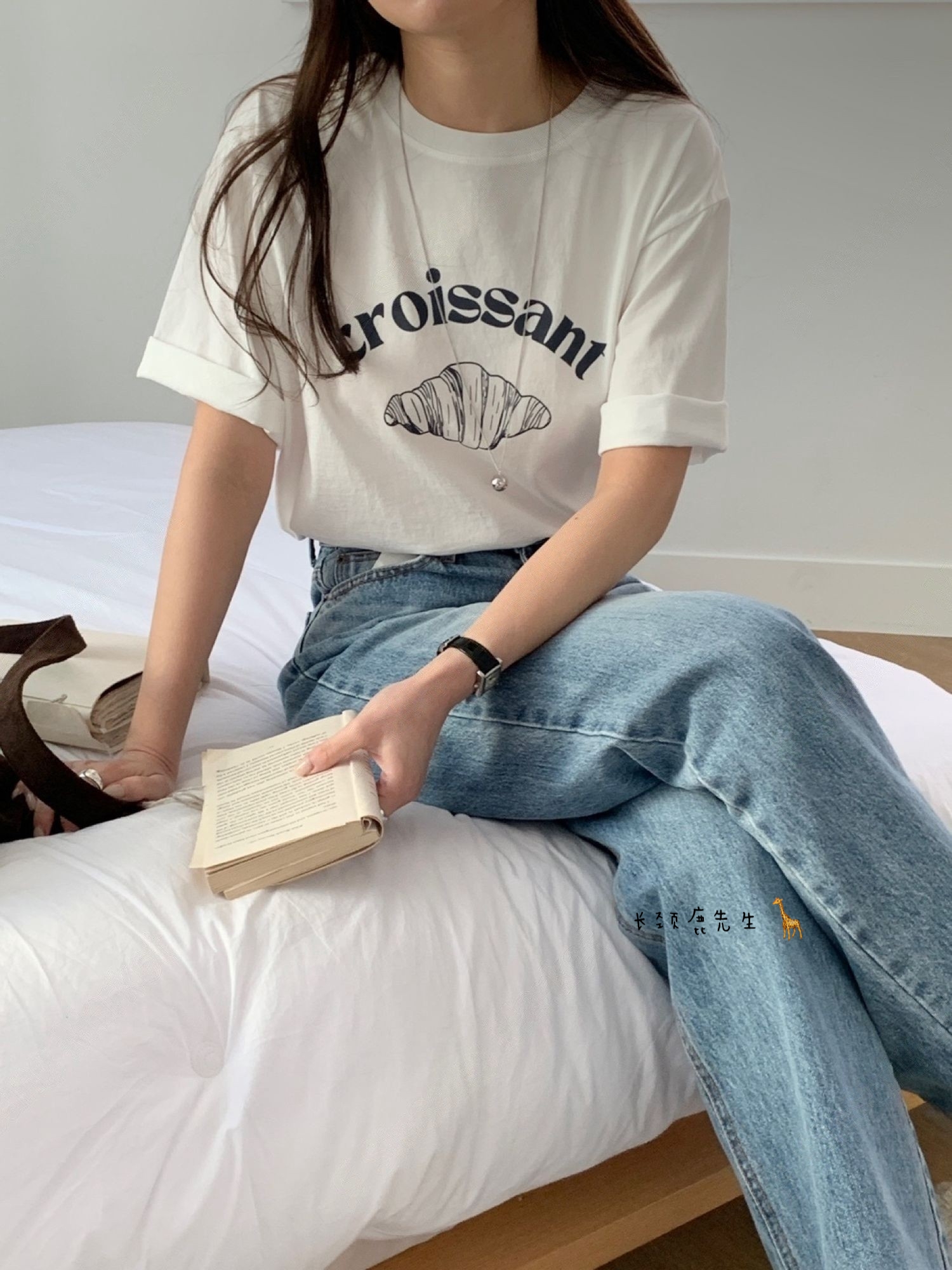 2025年春季新款韩国东大门直邮 volant牛角包印花短袖棉质t恤