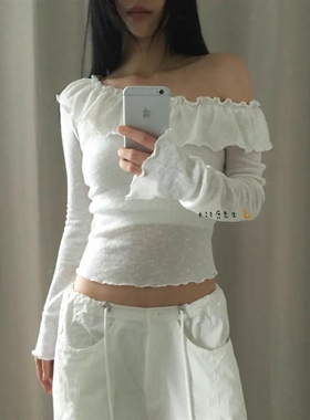 2025年秋季新款韩国东大门直邮 summer荷叶边短款修身针织衫