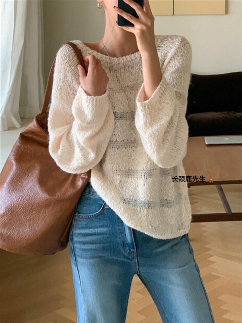 2025年秋冬新款韩国东大门直邮 day方形领渐变镂空宽松针织衫