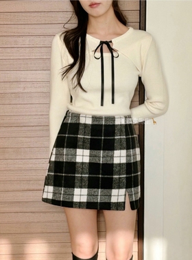 2025年秋冬新款韩国东大门直邮 ttu蝴蝶结假两件式修身针织衫