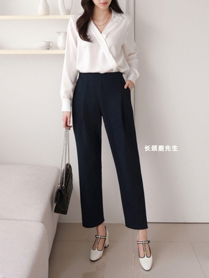 2024年春季新款韩国东大门直邮 trang背部松紧腰通勤九分直筒裤