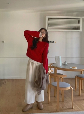 2025年秋冬新款韩国东大门直邮 hing9小熊徽章松紧腰卫裤