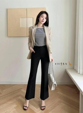 2025年春季新款韩国东大门直邮 marly弹性束腰小微喇西装裤