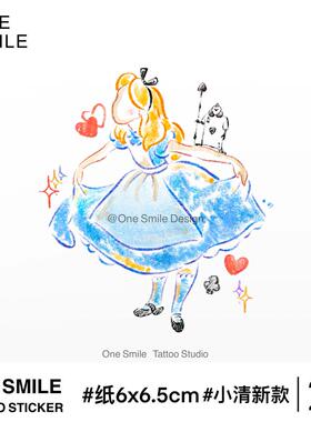 ONESMILE 爱丽丝梦游仙境 卡通童话可爱彩色少女学生儿童男纹身贴