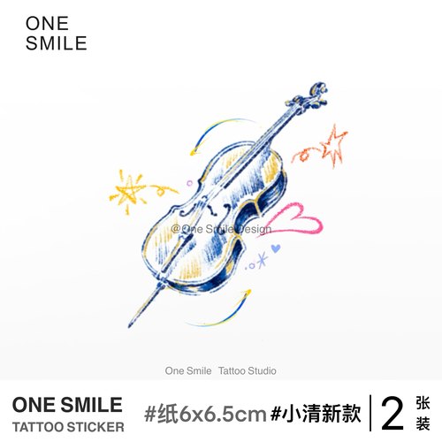 ONESMILE 音乐大提琴 彩色防水持久音乐节手臂女纹身贴个性乐器男