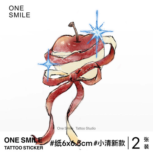 ONESMILE 苹果结 纹身贴防水持久高级女学生可爱锁骨彩色蝴蝶结