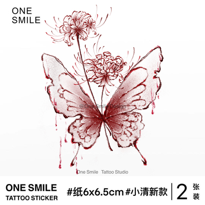 ONESMILE 血蝶彼岸花 纹身贴防水持久高级女学生性感花朵彩色蝴蝶