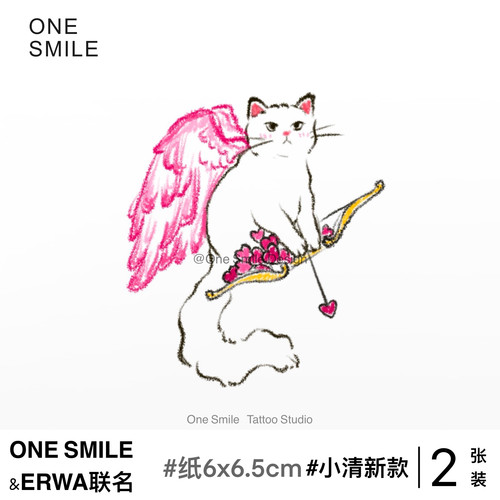 ONESMILE 猫咪丘比特 小清新彩色猫咪可爱锁骨女卡通纹身贴儿童