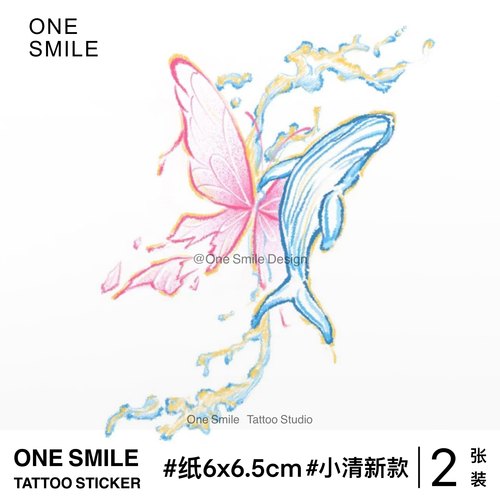 ONESMILE 蝶与鲸舞 高级纹身贴防水持久女小清新彩色性感蝴蝶手臂
