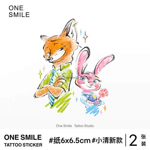 ONESMILE 尼克与朱迪 疯狂动物城可爱彩色卡通儿童小清新纹身贴