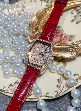 满天星红色表女士高端名牌手表女款皮带表高级女2025新款女式女表