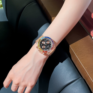 彩虹圈迪通拿手表女机械表全自动镂空夏季 潮流高级感女士 时尚
