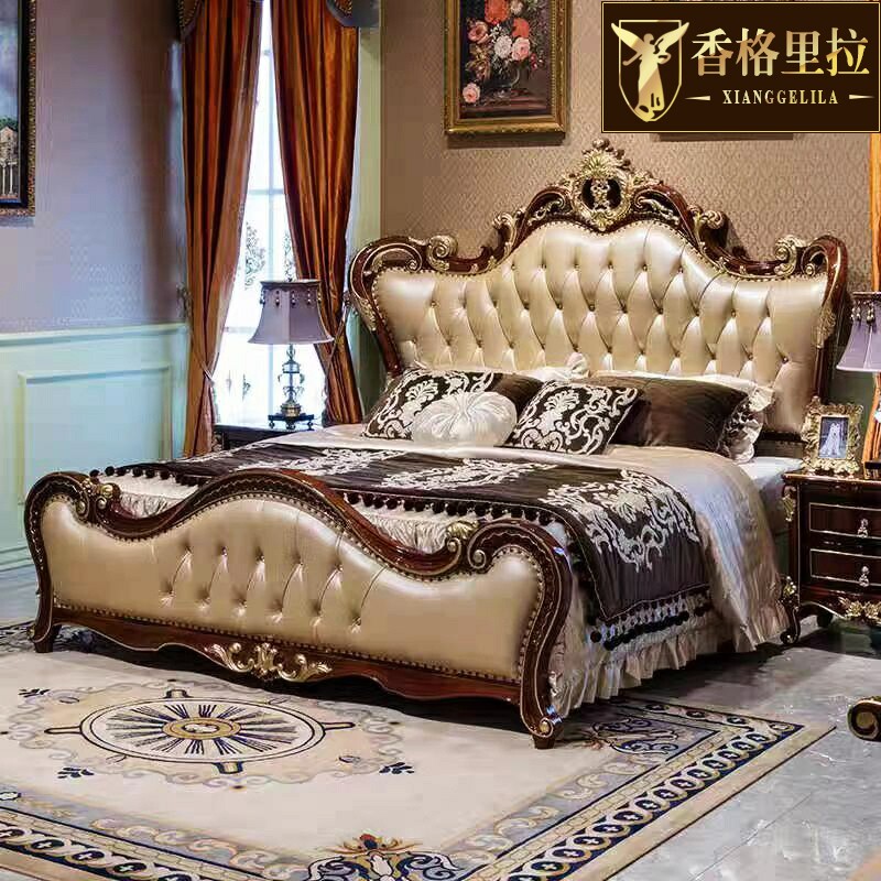 欧式双人床 美式高级定制款实木床1.8米奢华主卧床公主床深色婚床