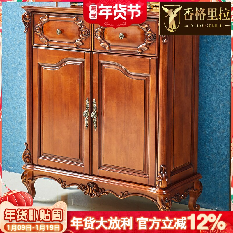 香格里拉 欧式鞋柜 美式实木雕花双门双门隔断柜玄关柜间厅柜鞋柜