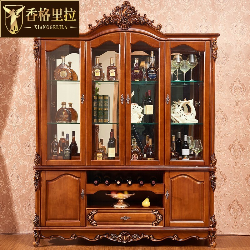 尊贵欧式实木酒柜 客厅餐厅玻璃边柜 橡木雕花柜装饰柜隔断柜新款