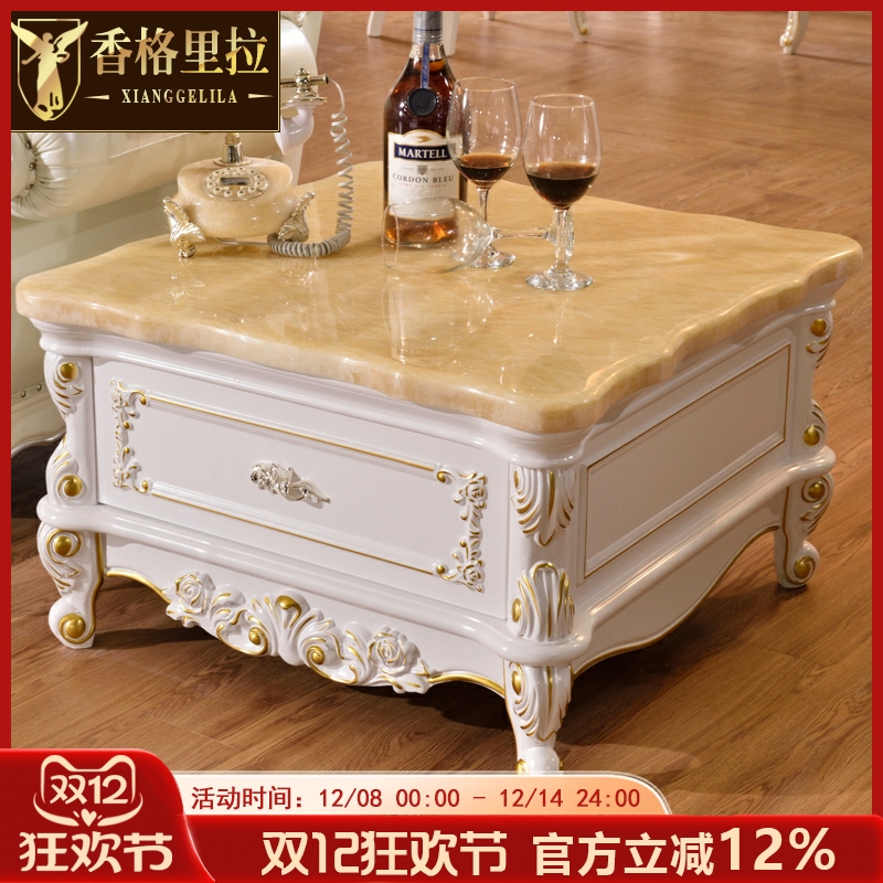 欧式大理石角几美式别墅实木电话几沙发边几白色雕花正方形小茶桌
