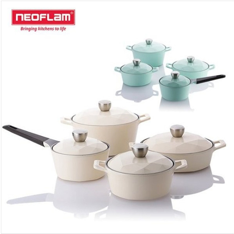 韩国原装进口正品 直邮 neoflam 不粘锅汤锅奶锅炖锅火锅4件套