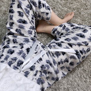 卡通棉绸睡裤女士薄款春夏秋季宽松大码田园国风绵绸阔腿裤可外穿