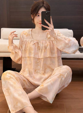 长袖防凸点睡衣女棉绸薄款