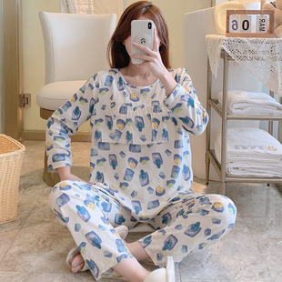 春秋长袖防凸点绵绸女睡衣薄款家居服可外穿女人造棉绸田园风夏天