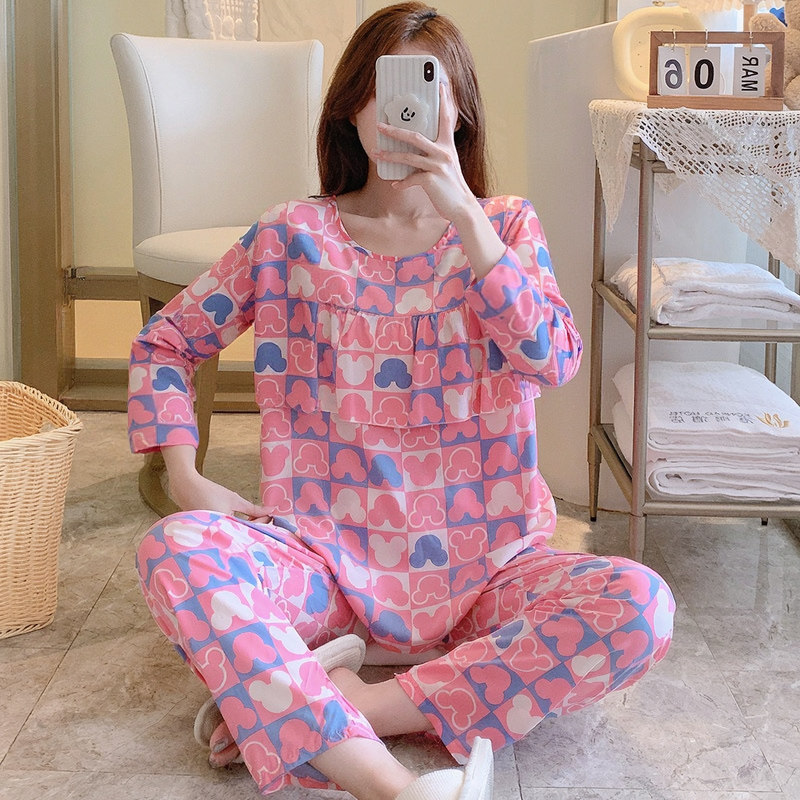 绵绸女夏天防凸点薄款家居服睡衣女人造棉绸春秋长袖田园风可外穿