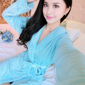 加厚珊瑚绒睡衣女士长袖睡袍长款大码浴袍秋冬季法兰绒浴衣家居服