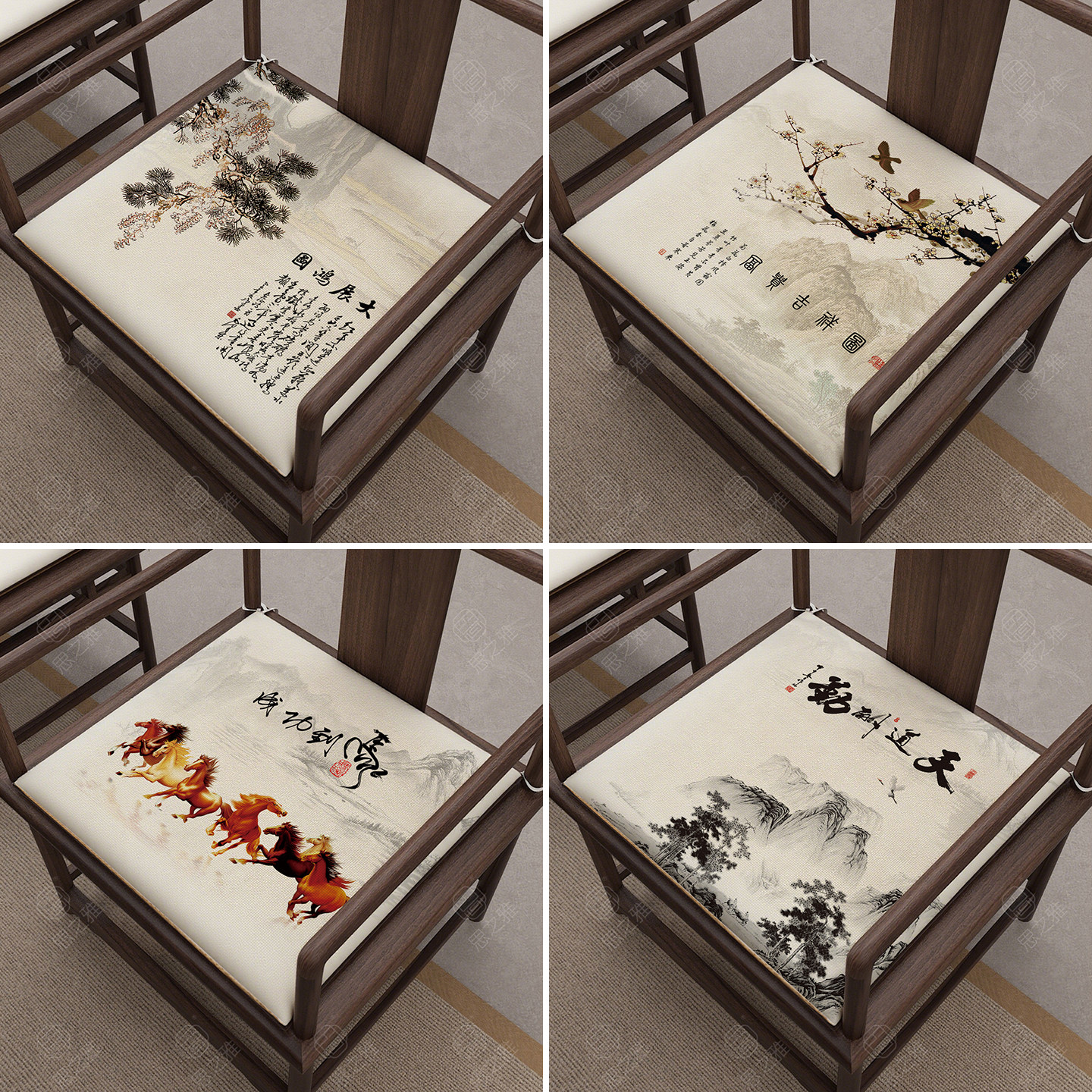 新中式大展鸿图坐垫红木沙发椅垫茶楼圈椅太师椅防滑海绵垫可定制