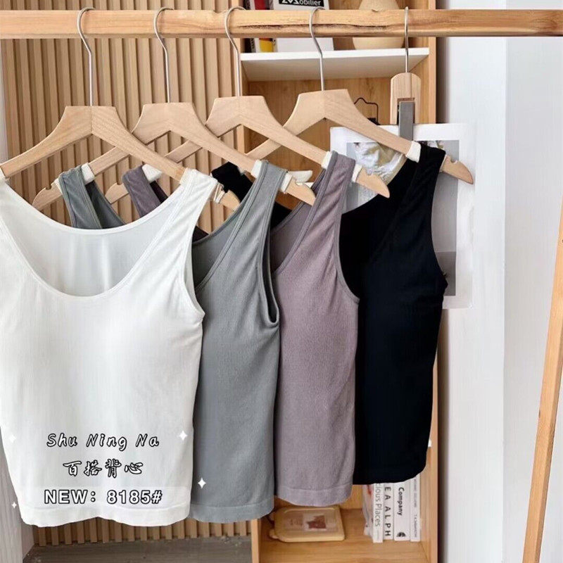 莫代尔文胸一体吊带背心女带胸垫固定外穿宽肩带加肥夏季内搭内衣