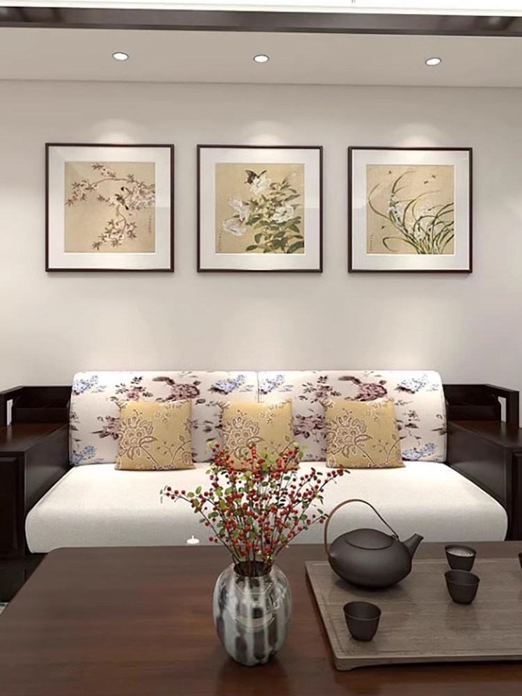 余志花鸟中国画新中国风客厅装饰画餐厅挂画沙发背景墙牡丹荷花壁