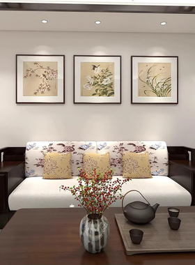 余志花鸟中国画新中国风客厅装饰画餐厅挂画沙发背景墙牡丹荷花壁