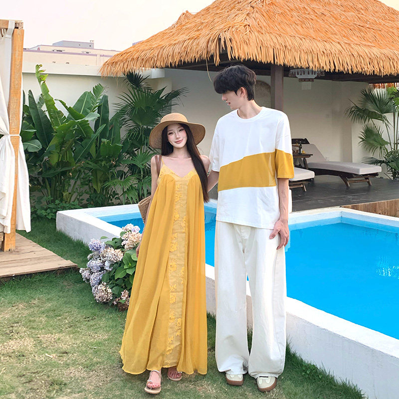 disoo情侣装夏季2026新款海边沙滩度假一裙一衣套装高级短袖衬衫