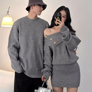 disoo情侣装冬装2025秋冬季新款韩系一裙一衣套装针织衫高级毛衣