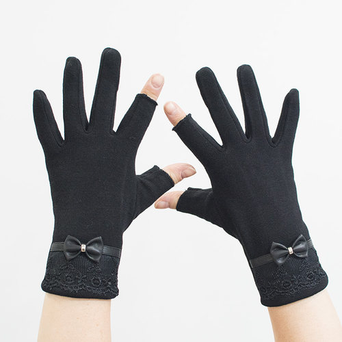 秋冬季加绒棉弹力五指骑行手套